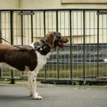 Un cane di razza Münsterländer al guinzaglio
